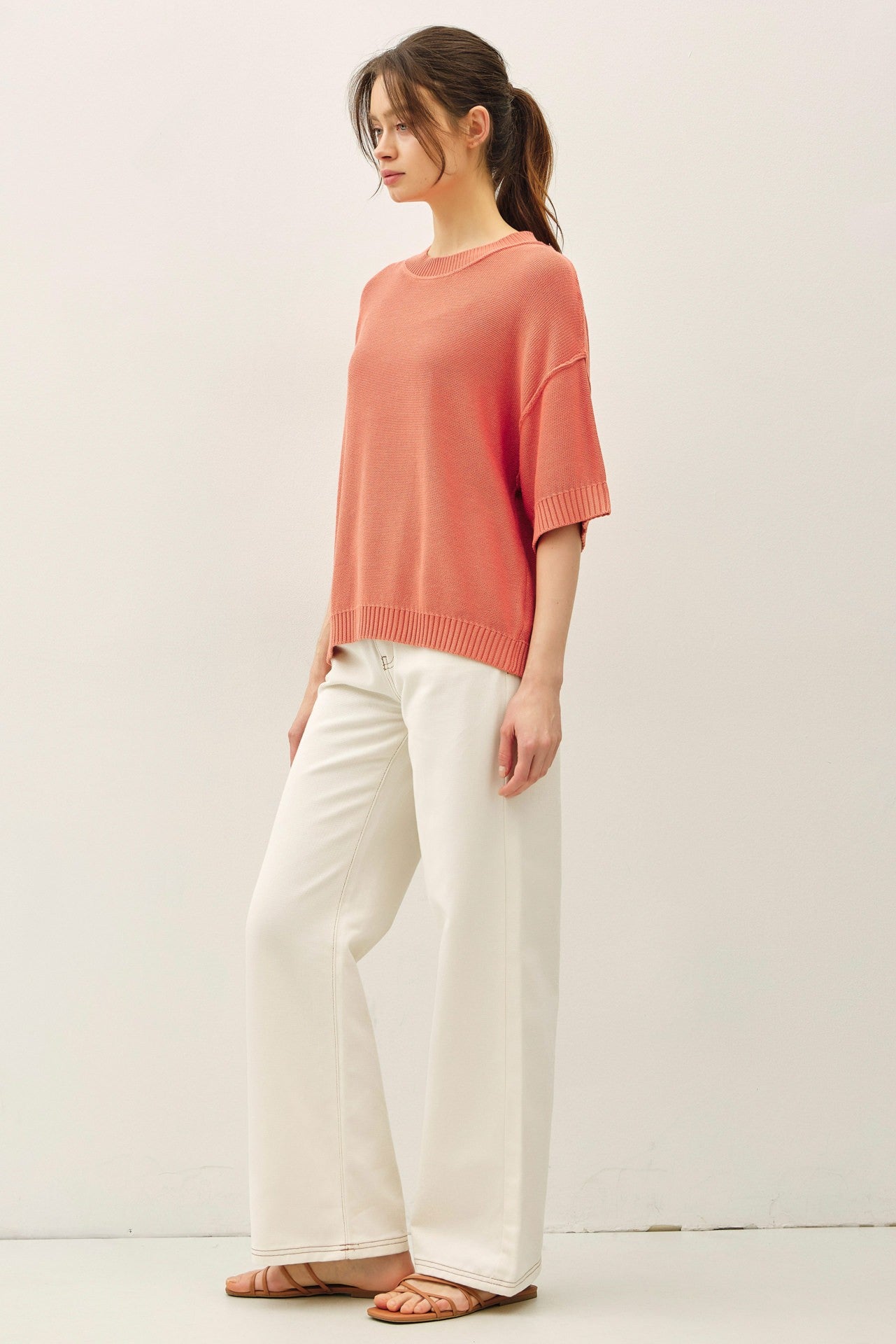 Poppy Oversize Cut Sweater Top With Raw Edge