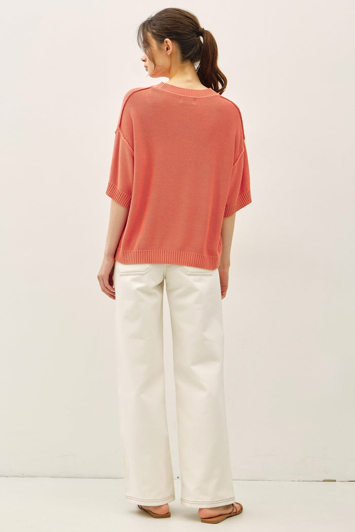 Poppy Oversize Cut Sweater Top With Raw Edge