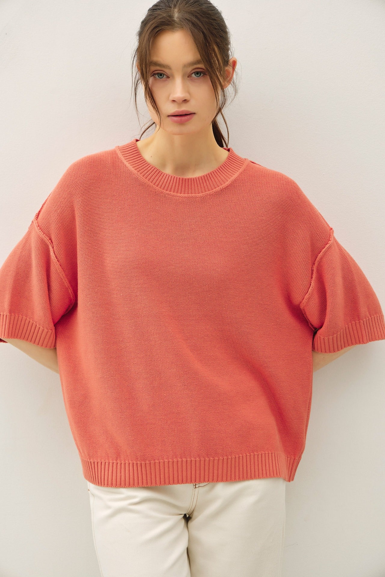 Poppy Oversize Cut Sweater Top With Raw Edge