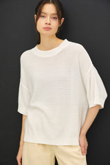 White Oversize Cut Sweater Top With Raw Edge