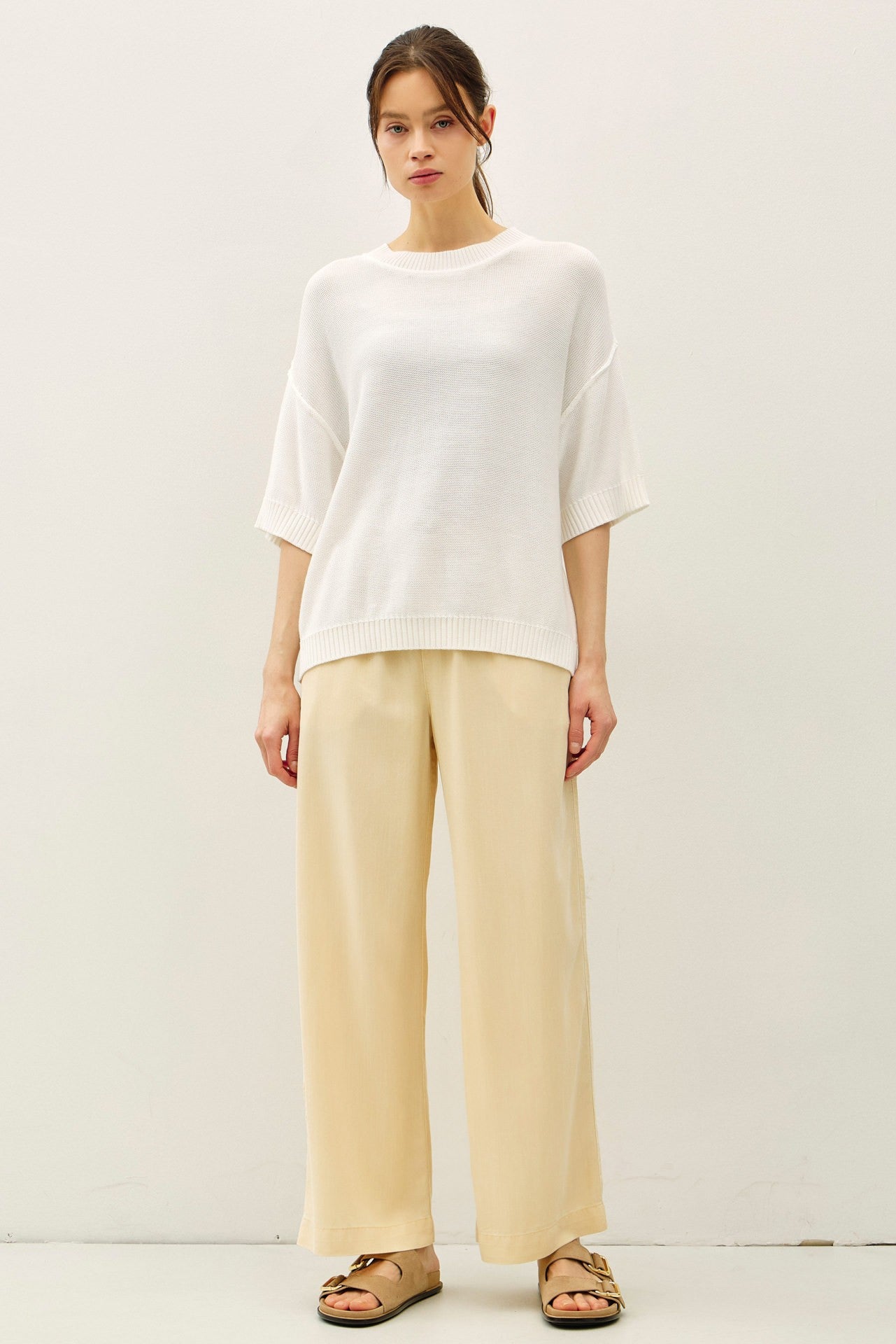 White Oversize Cut Sweater Top With Raw Edge