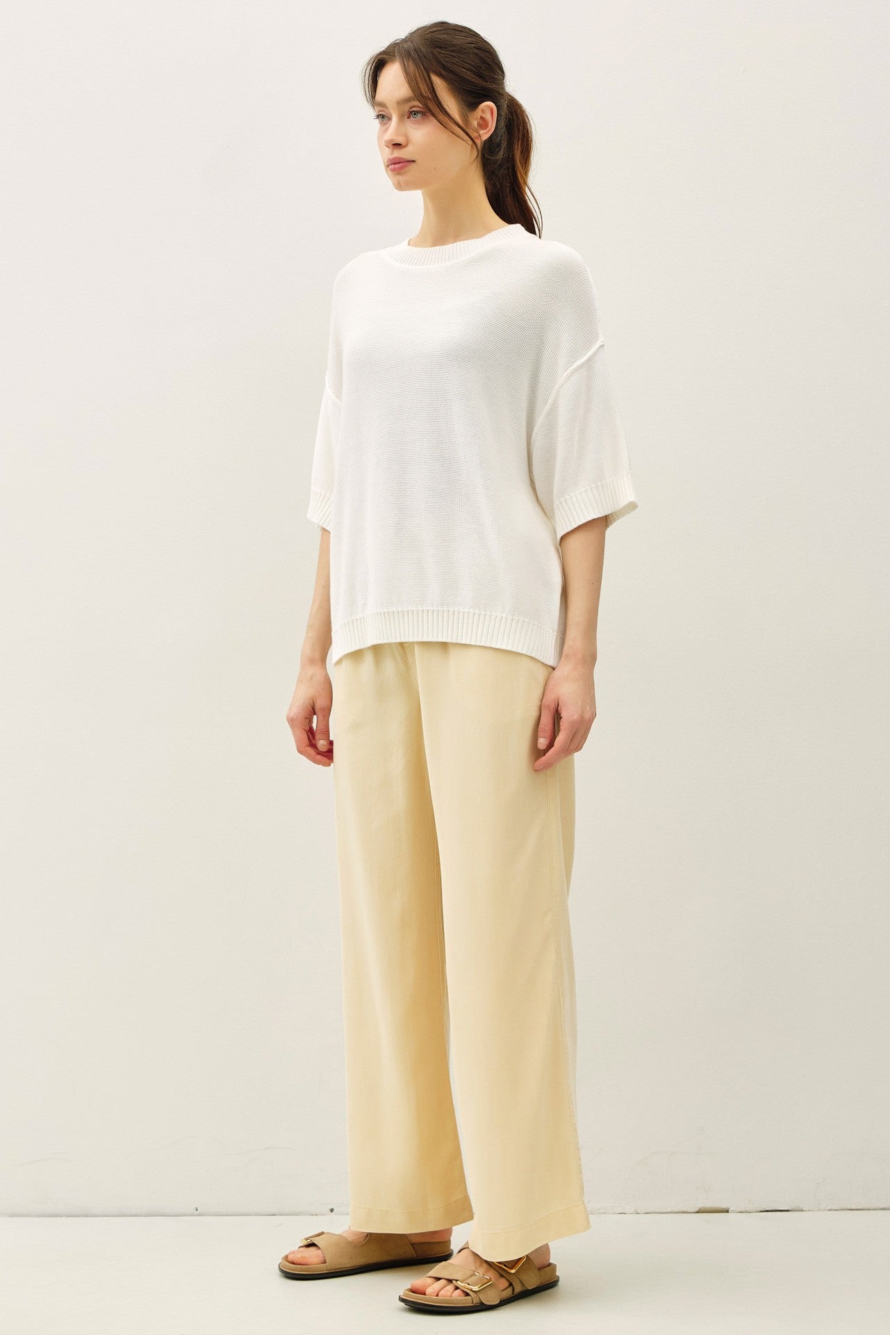 White Oversize Cut Sweater Top With Raw Edge