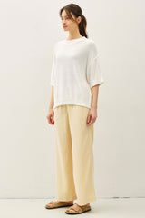 White Oversize Cut Sweater Top With Raw Edge