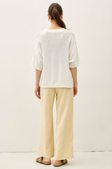White Oversize Cut Sweater Top With Raw Edge