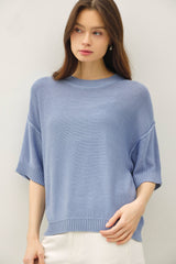 Blue Oversize Cut Sweater Top With Raw Edge