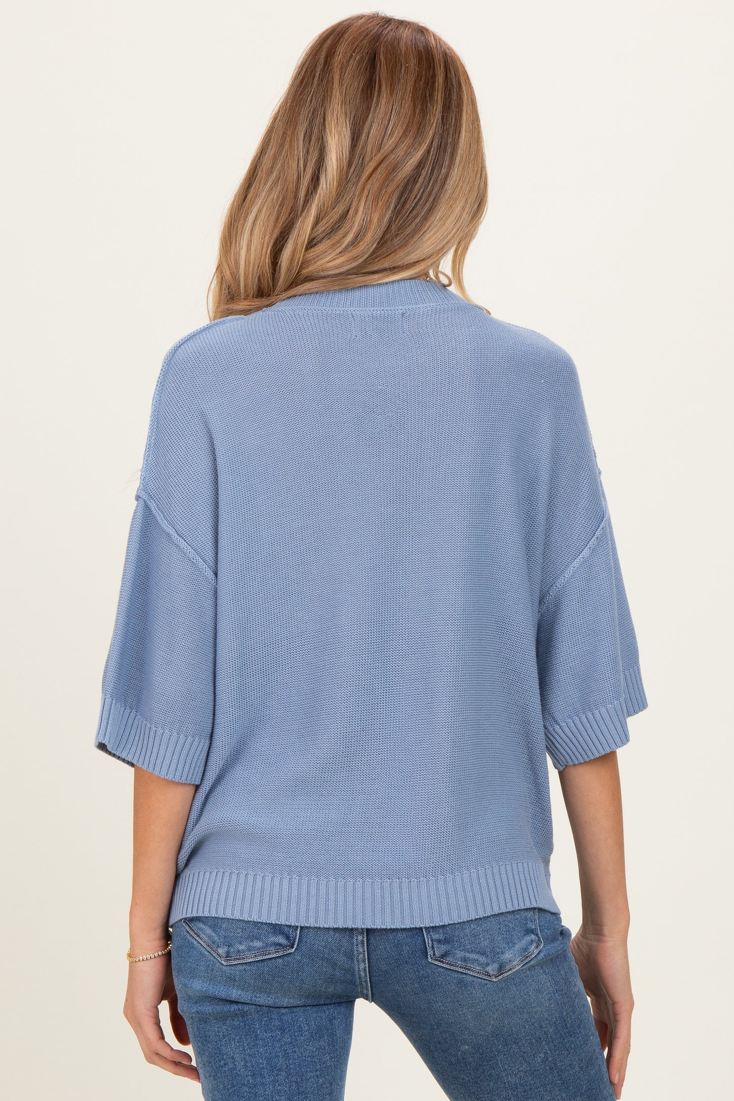 Blue Oversize Cut Sweater Maternity Top With Raw Edge