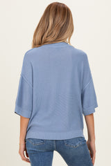 Blue Oversize Cut Sweater Maternity Top With Raw Edge