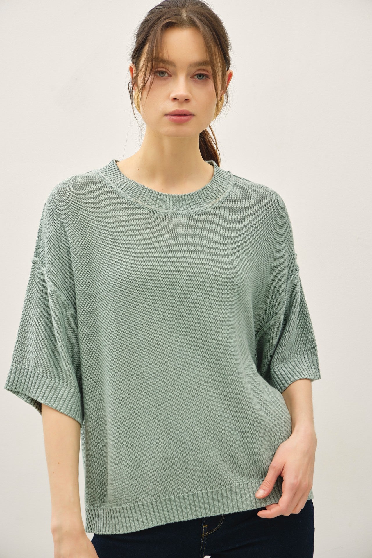 Jade Oversize Cut Sweater Top With Raw Edge