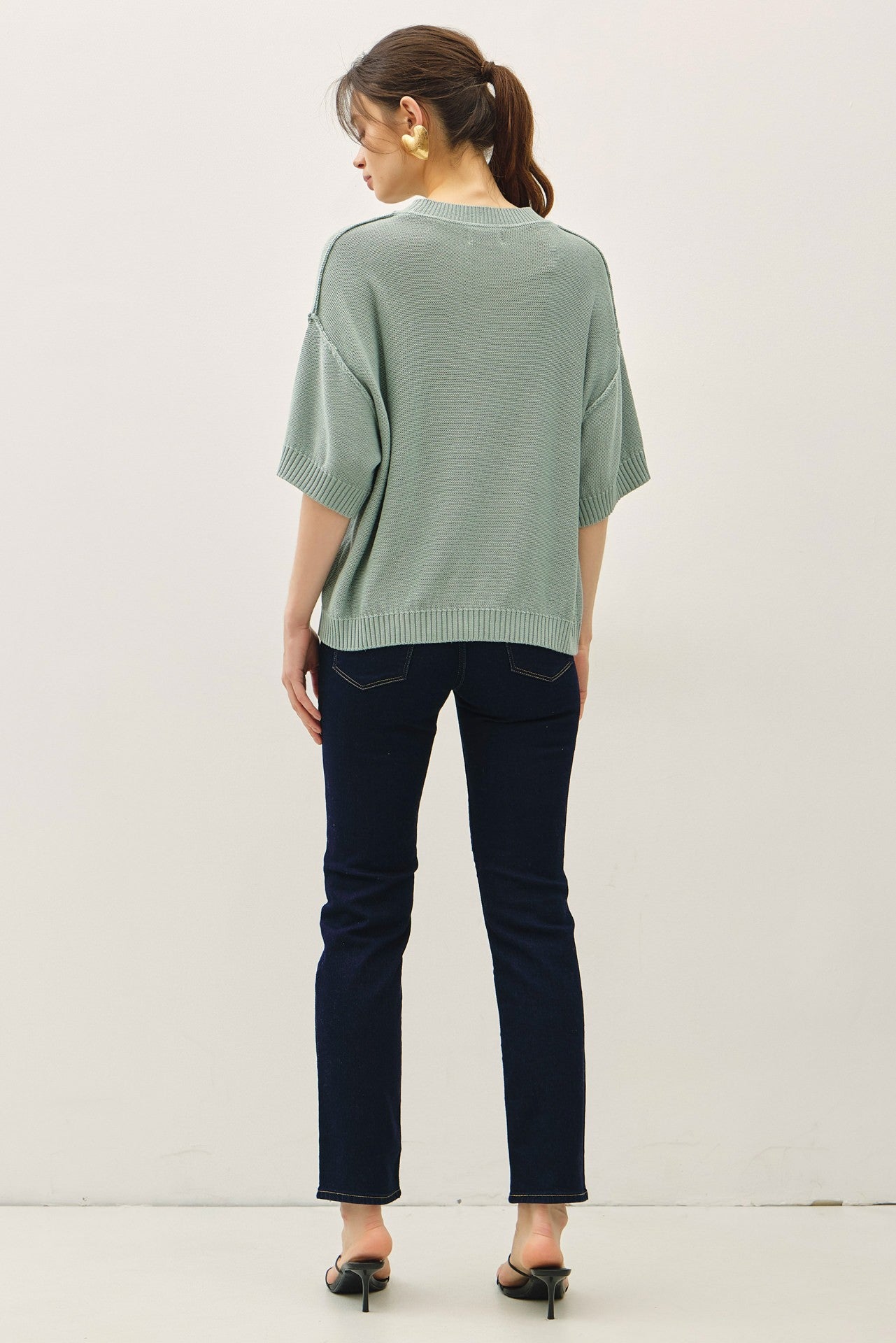 Jade Oversize Cut Sweater Top With Raw Edge