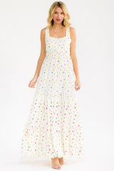 Ivory Floral Tiered Shoulder Tie Maxi Dress