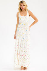 Ivory Floral Tiered Shoulder Tie Maxi Dress