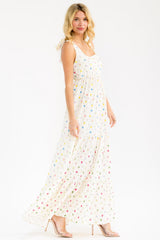 Ivory Floral Tiered Shoulder Tie Maxi Dress