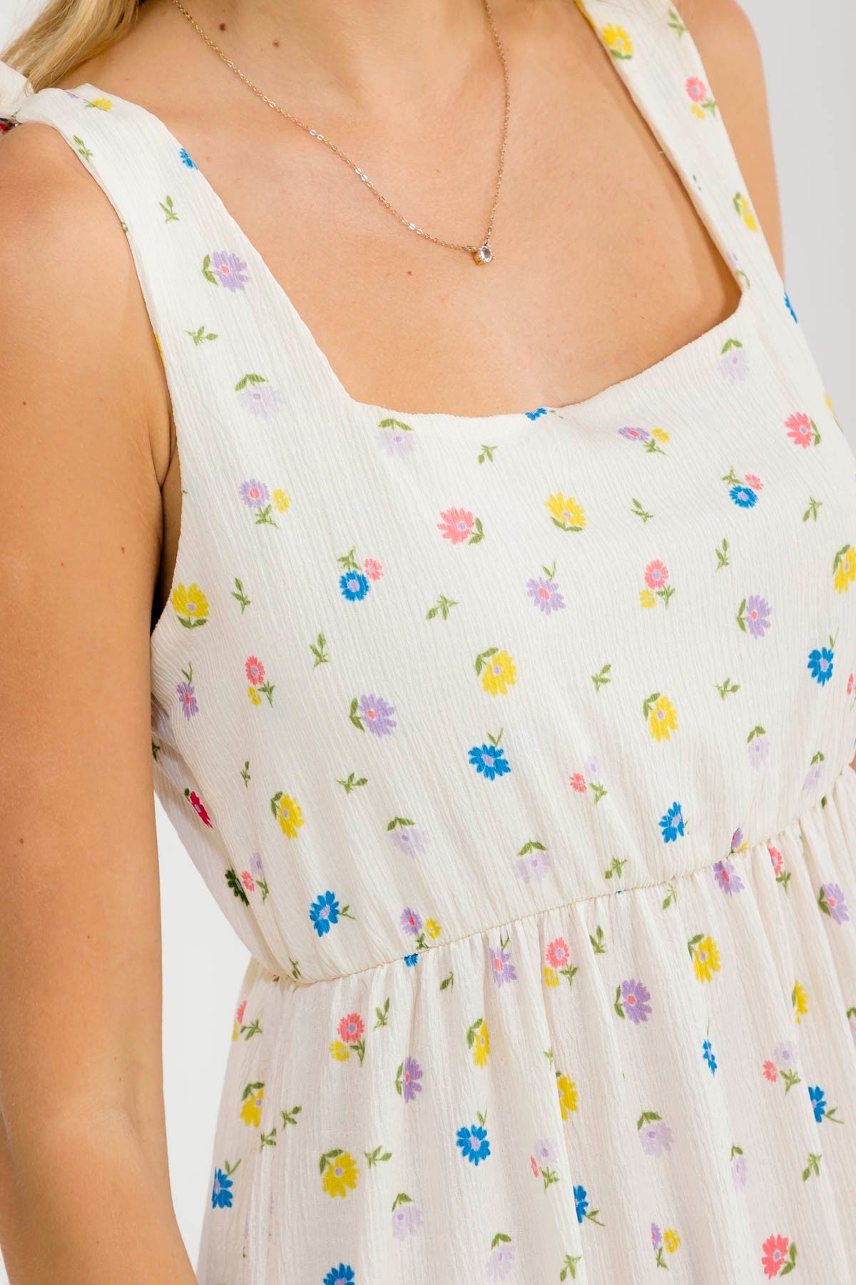 Ivory Floral Tiered Shoulder Tie Maxi Dress