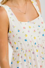 Ivory Floral Tiered Shoulder Tie Maxi Dress