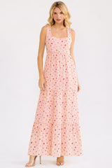 Blush Floral Tiered Shoulder Tie Maxi Dress