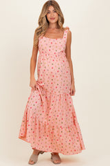 Blush Floral Tiered Shoulder Tie Maternity Maxi Dress