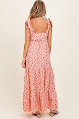 Blush Floral Tiered Shoulder Tie Maternity Maxi Dress