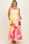 Light Yellow Floral Strapless Maternity Plus Maxi Dress