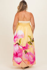 Light Yellow Floral Strapless Maternity Plus Maxi Dress