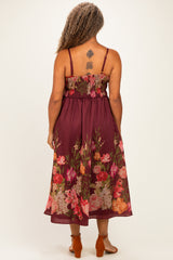 Burgundy Floral Thin Strap Plus Maxi Dress