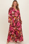 Burgundy Floral Deep V-Neck Maternity Plus Maxi Dress