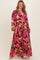 Burgundy Floral Deep V-Neck Maternity Plus Maxi Dress