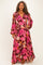Burgundy Floral Deep V-Neck Plus Maxi Dress