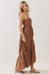 Amber Brown Halter Neck Tiered Cutout Maxi Dress