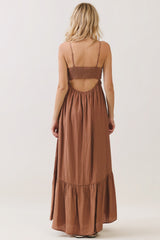 Amber Brown Halter Neck Tiered Cutout Maxi Dress