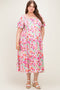 Pink Floral Square Neck Babydoll Plus Maxi Dress