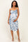 Blue Floral Mesh Ruched Crossback Maternity Midi Dress