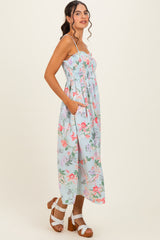 Aqua Multi Floral Print Smocked Chest Maxi Dress