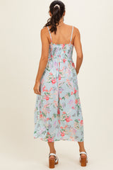Aqua Multi Floral Print Smocked Chest Maxi Dress