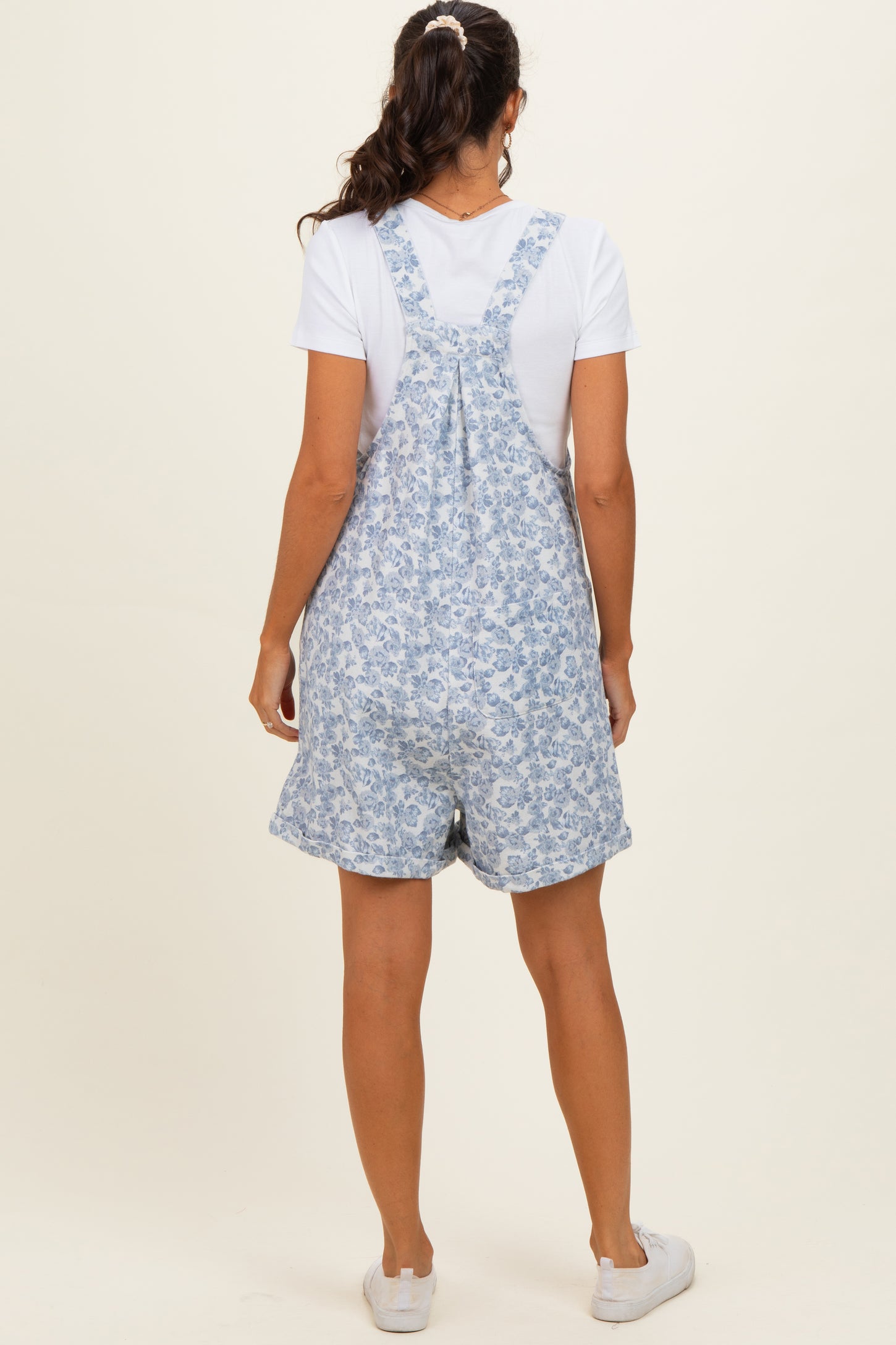 Denim Blue Floral Short Overalls