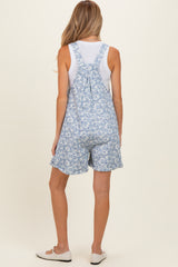 Denim Blue Floral Maternity Short Overalls