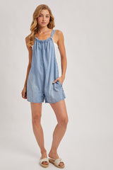 Light Blue Denim Shortall Maternity Romper