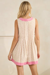 Pink Floral Pleated Detail Romper