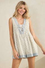 Light Blue Floral Pleated Detail Romper