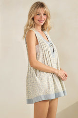 Light Blue Floral Pleated Detail Romper