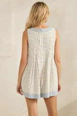 Light Blue Floral Pleated Detail Romper