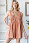 Brick Deep V-Neck Pleated Front Tie Sleeveless Romper