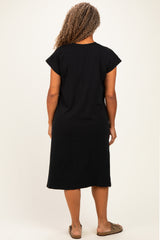 Black Plus Round Neck Short Sleeve Midi Dress