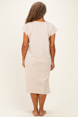 Beige Plus Round Neck Short Sleeve Midi Dress