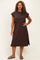 Brown Plus Round Neck Short Sleeve Midi Dress