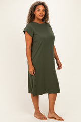 Olive Plus Round Neck Short Sleeve Midi Dress
