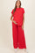 Red Textured Rib Mock Neck Short Sleeve Pant Maternity Set