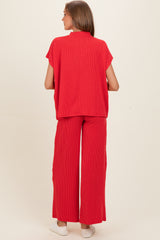 Red Textured Rib Mock Neck Short Sleeve Pant Maternity Set