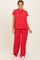 Red Textured Rib Mock Neck Short Sleeve Pant Set