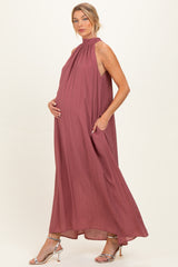 Mauve Halter Maternity Maxi Dress