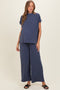Navy Textured Rib Mock Neck Short Sleeve Pant Maternity Set